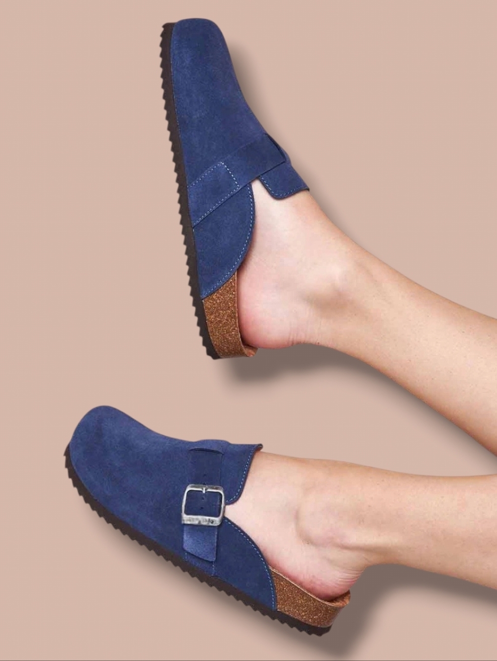 New 🤎 Emma New York Women's Nina Navy Suede Leather Cork Footbed Clogs